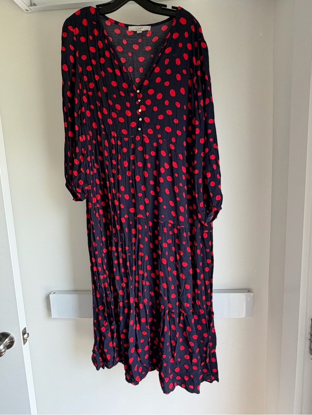 LOFT Black Maxi Dress with Red Polka Dots